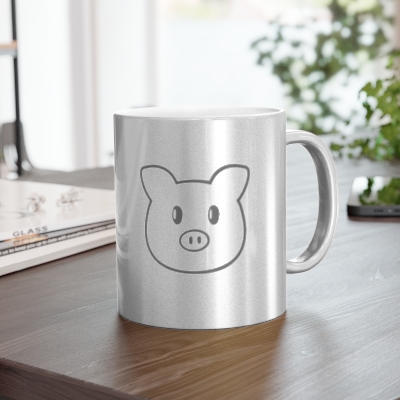 This "Piggy" metallic coffee mug is the perfect way to begin or end your day! Made with ceramic material with a Silver coating for extra flashy looks. 