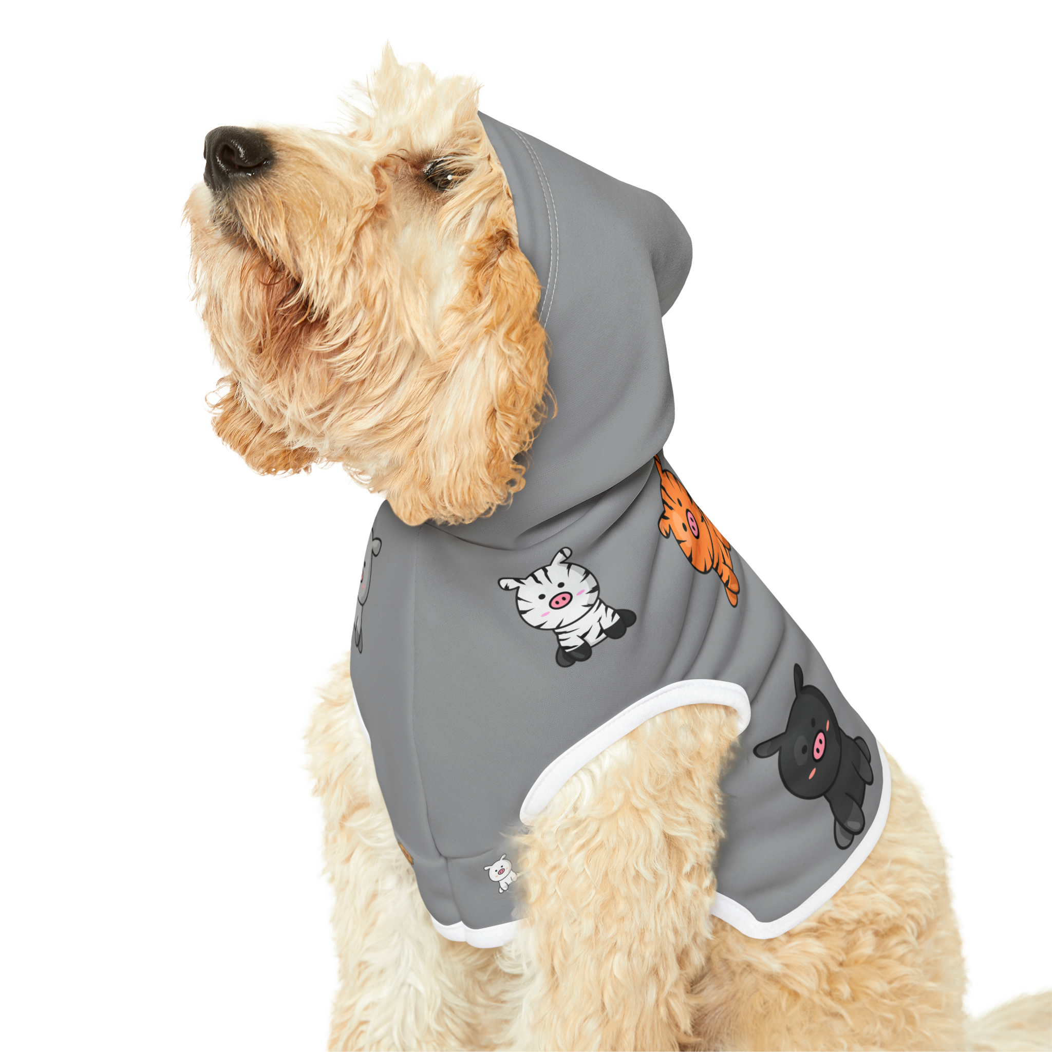 Treat pet parents around the world to this custom "MiniPigs" pet hoodie for their four-legged family member. It comes in 5 sizes to choose from.