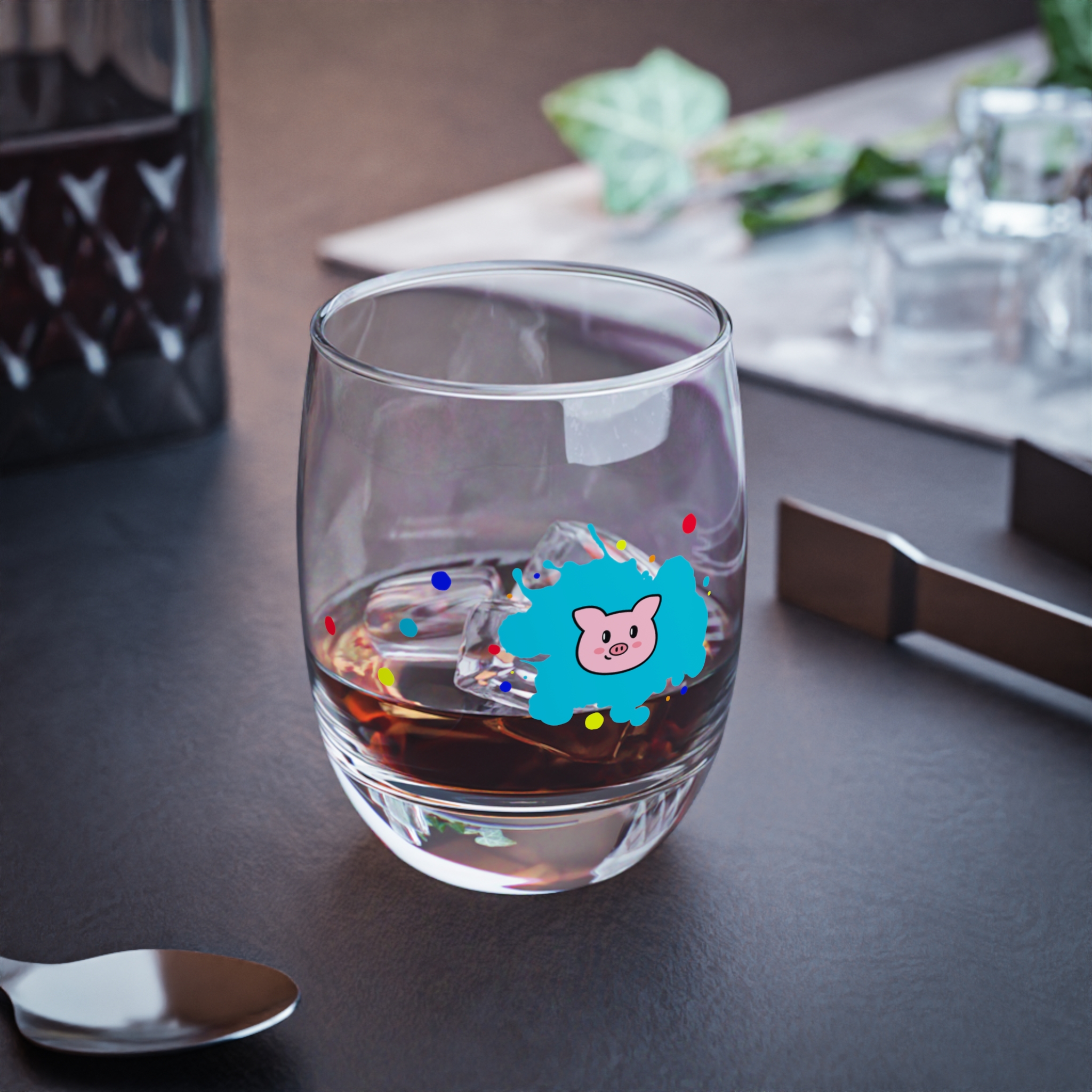 This customizable "Piggy" whiskey glass is a fun gift, bar essential and prop for special events.