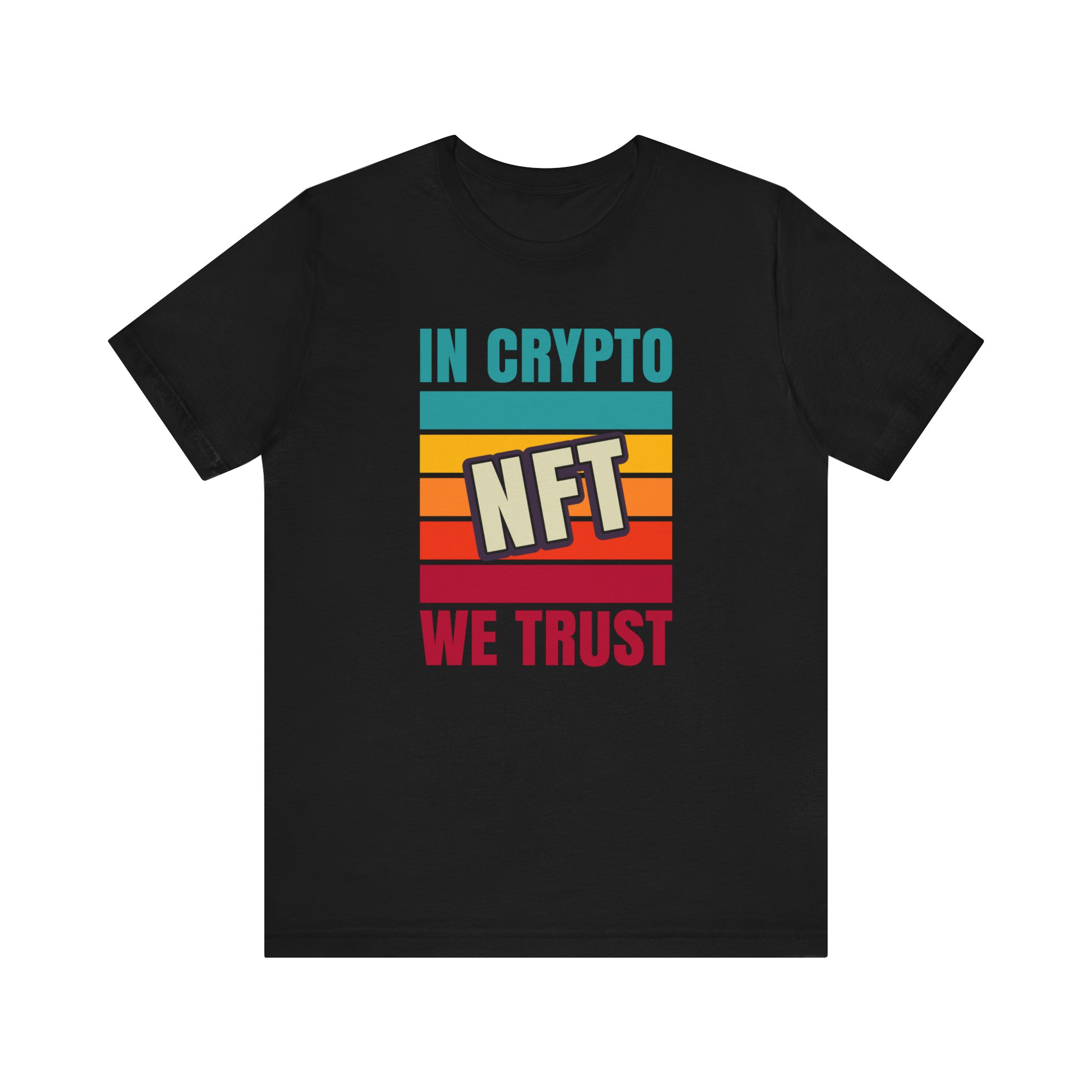 This cool "In Crypto/NFT We Trust" unisex jersey short sleeve tee is a great conversation starter. It's also a cool gift for Crypto + NFT enthusiasts!