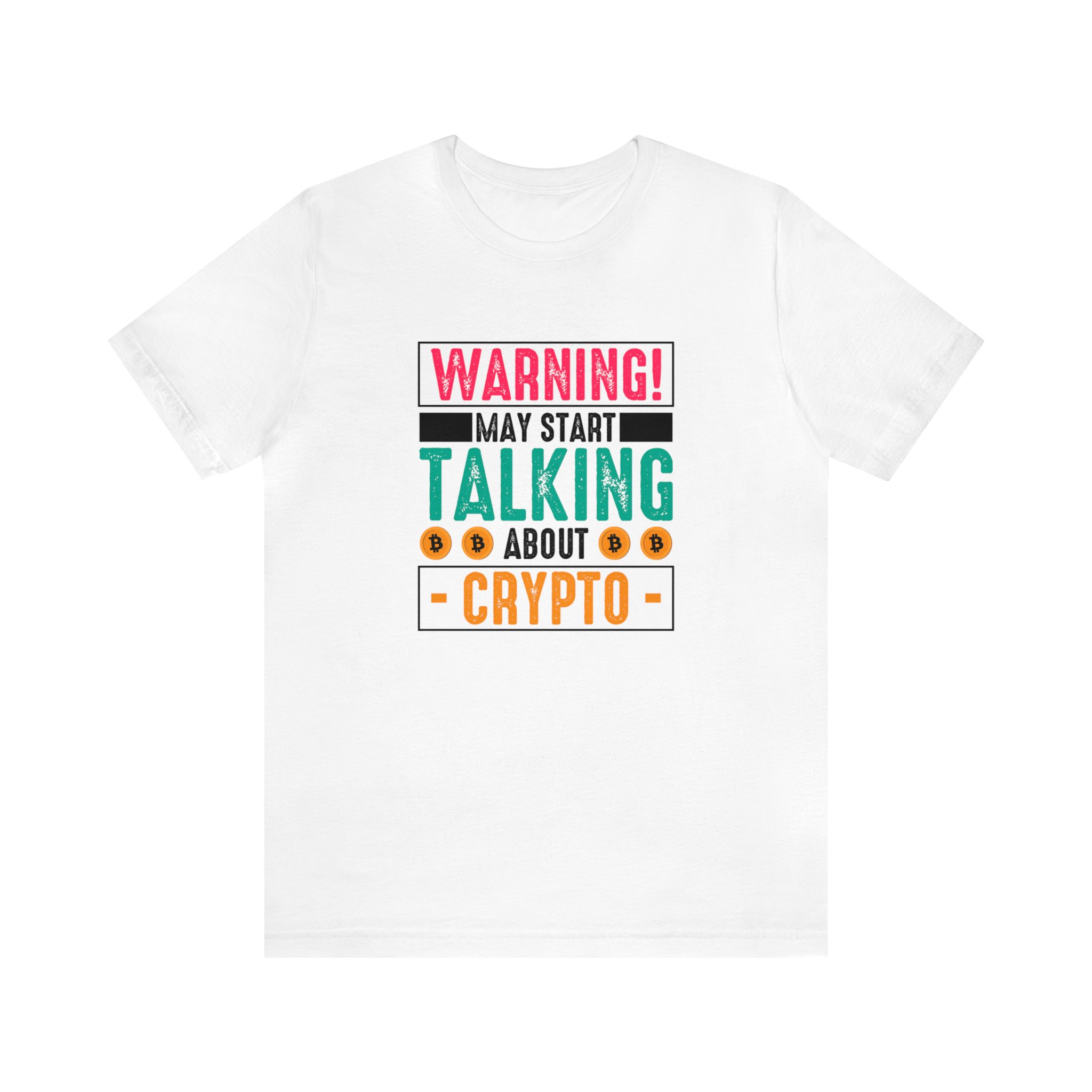 This fun "Warning! Will Start Talking About Crypto" unisex jersey short sleeve tee fits like a well-loved favorite. Crypto + NFT enthusiasts will love this t-shirt!